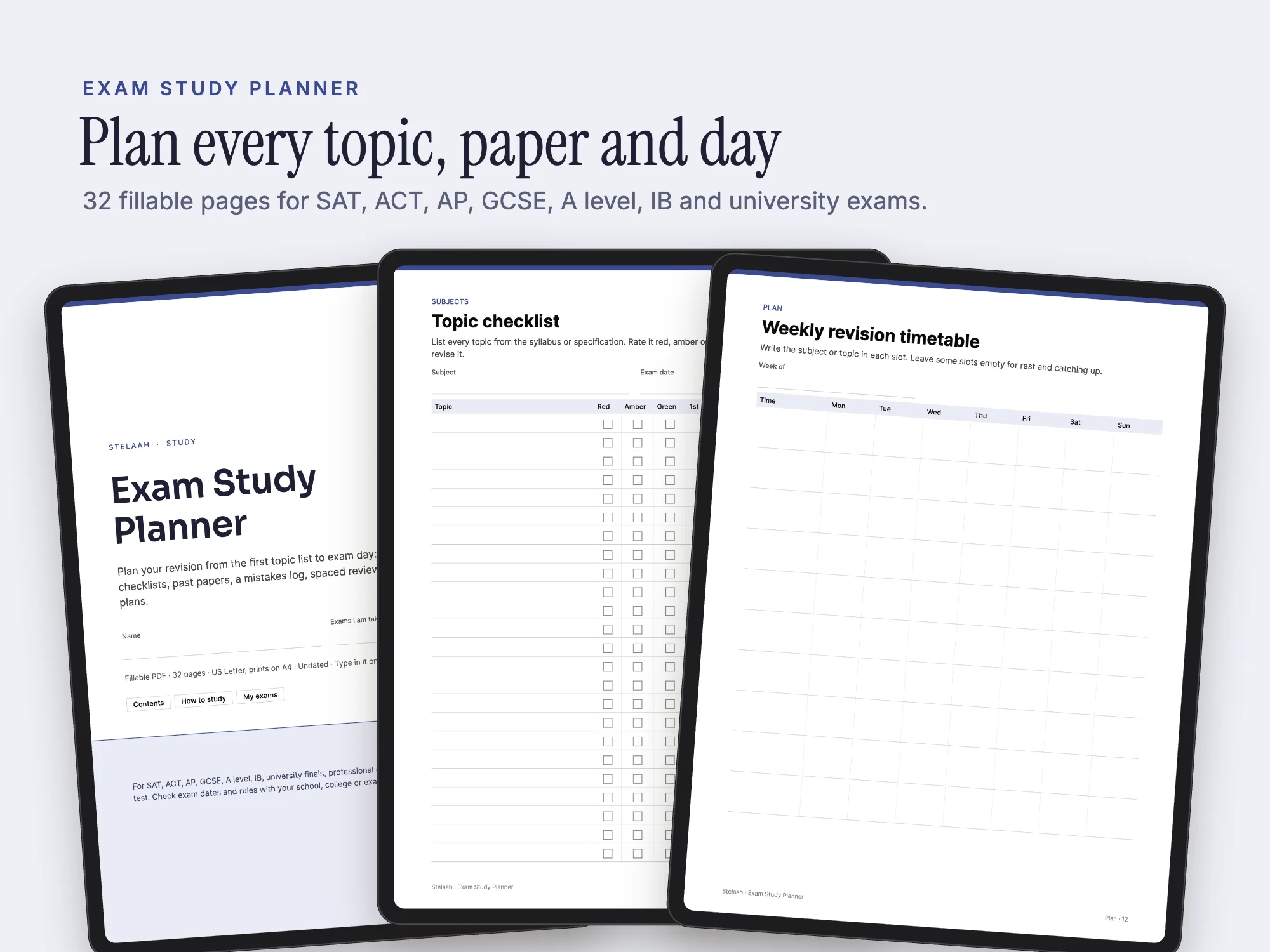 Cover of the Exam Study Planner