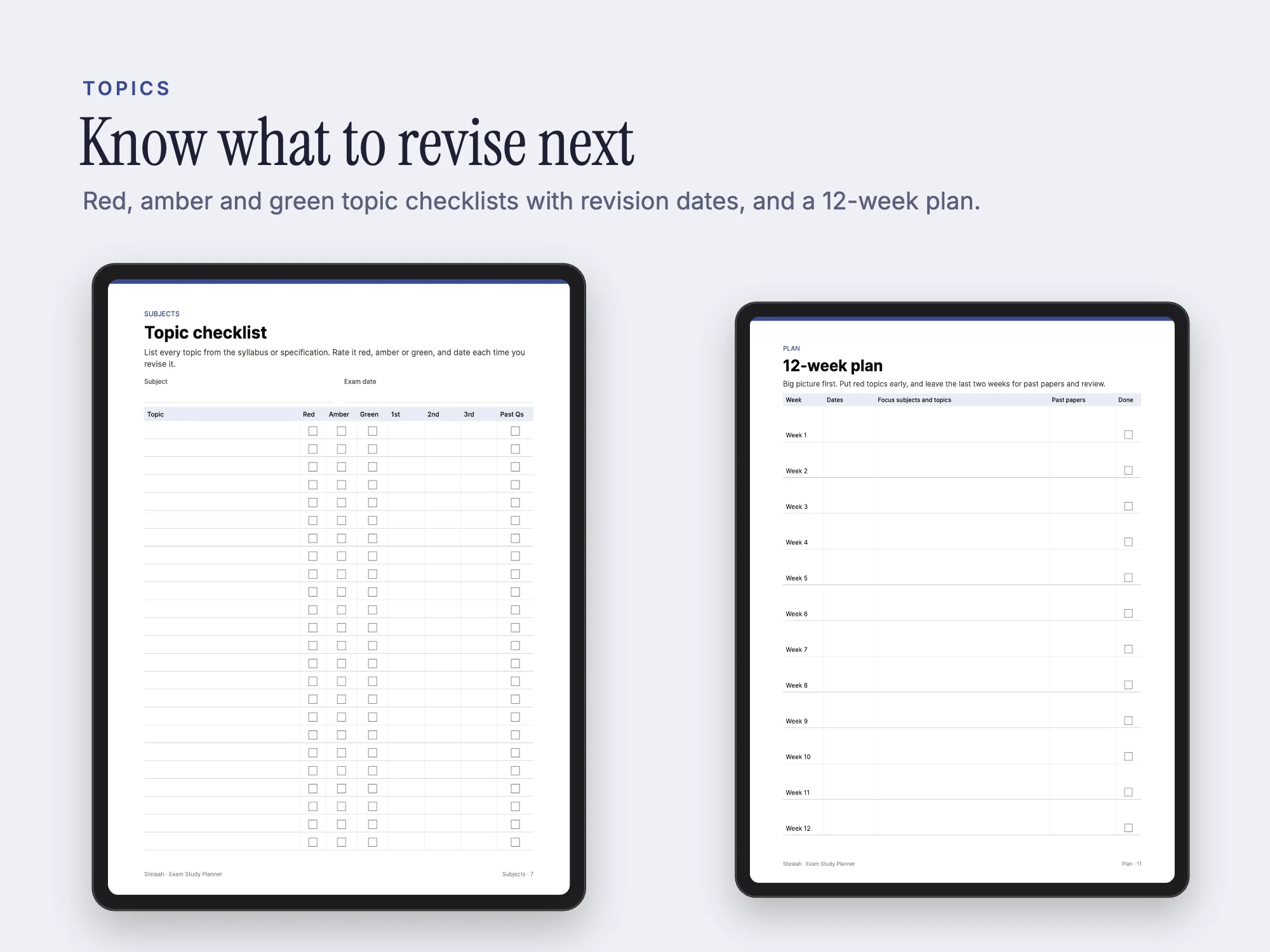 Exam Study Planner: Topics