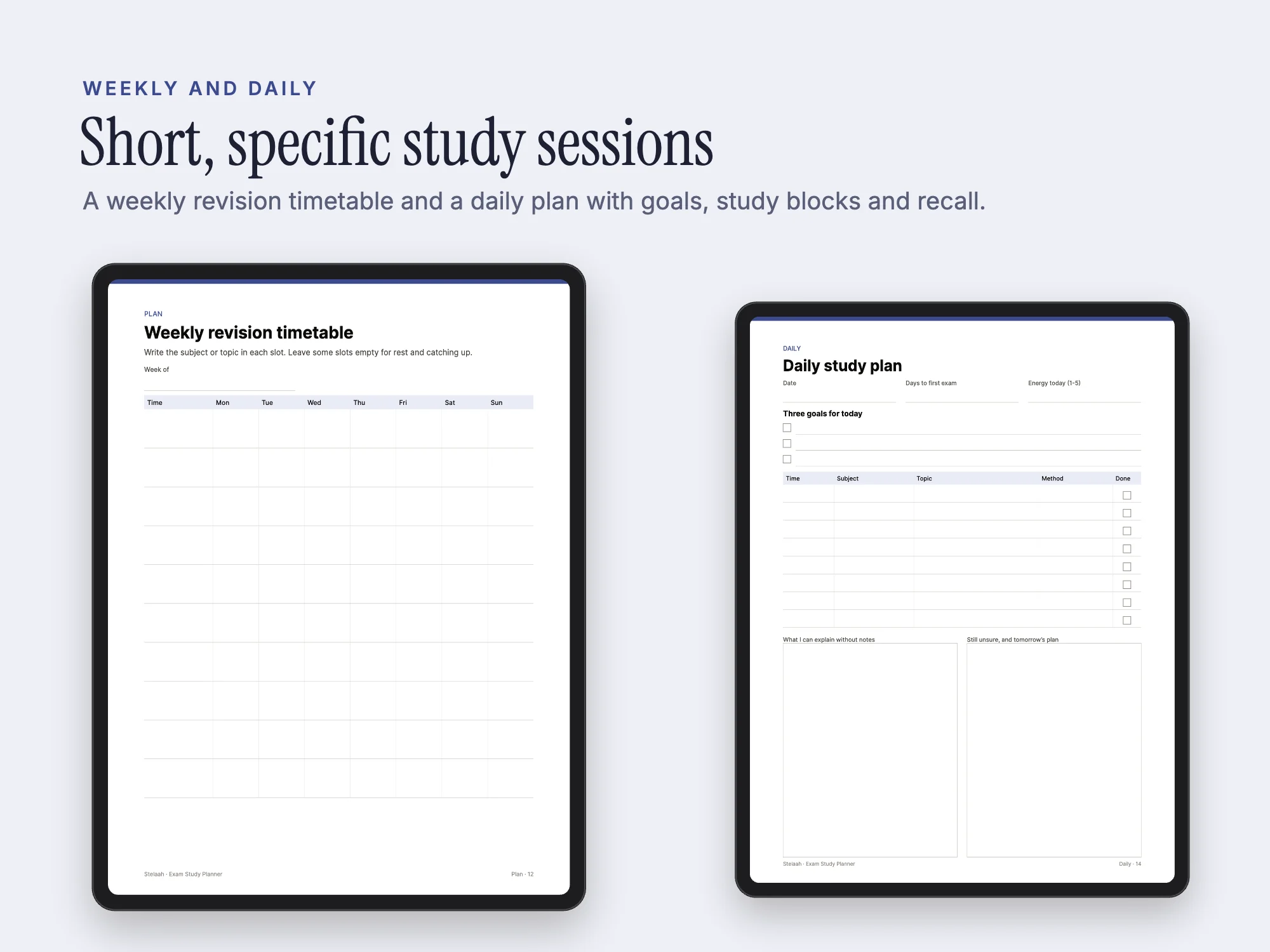 Exam Study Planner: Weekly and daily