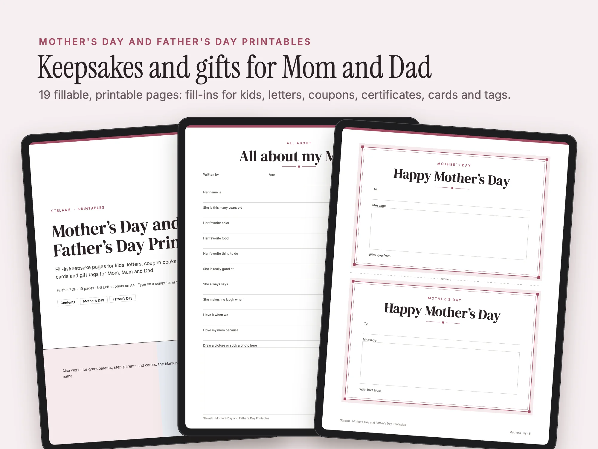 Cover of the Mother's Day and Father's Day Printables