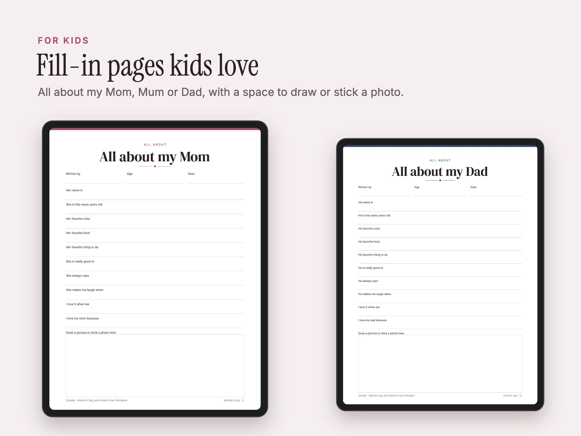 Mother's Day and Father's Day Printables: For kids