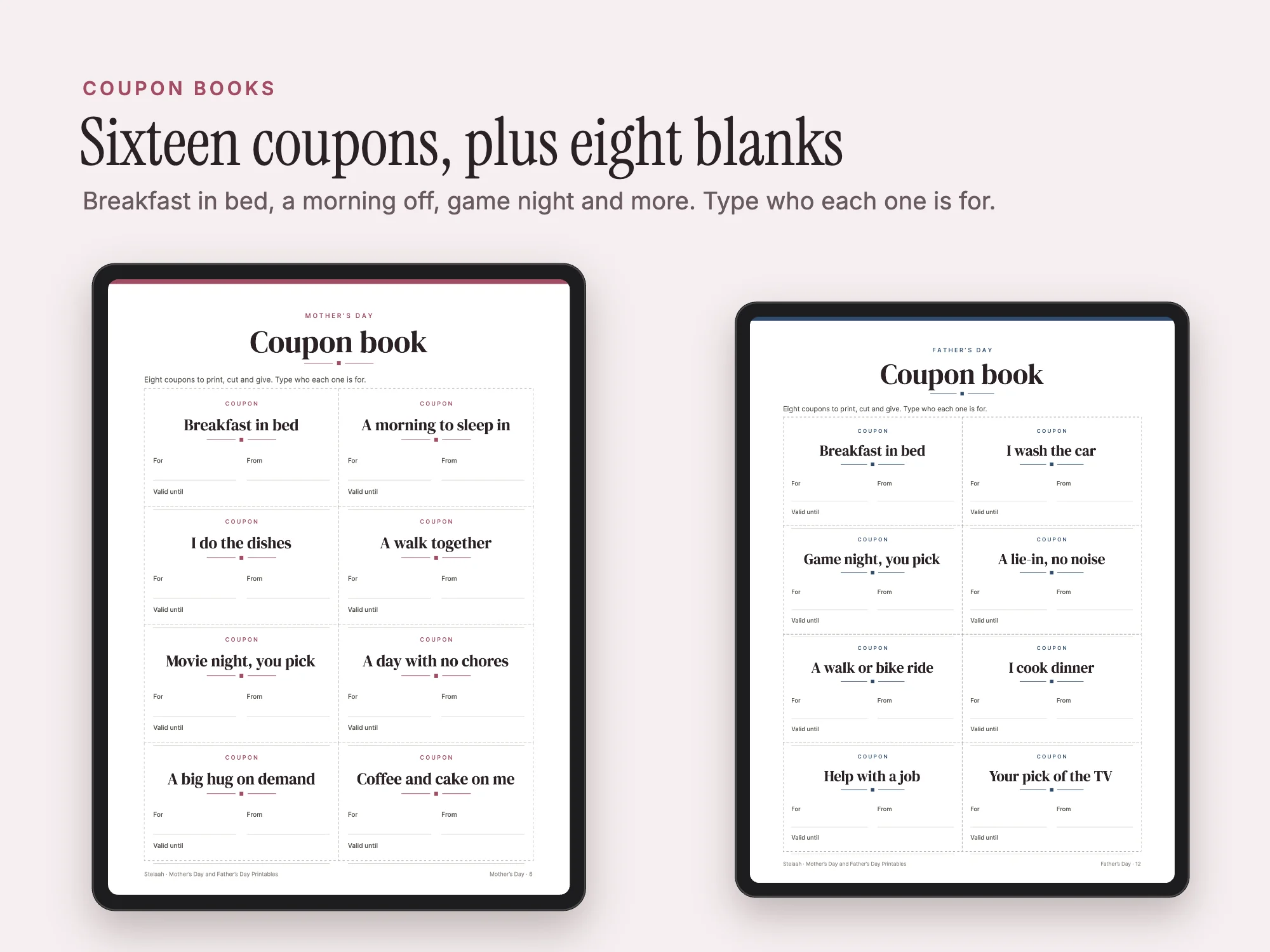 Mother's Day and Father's Day Printables: Coupon books