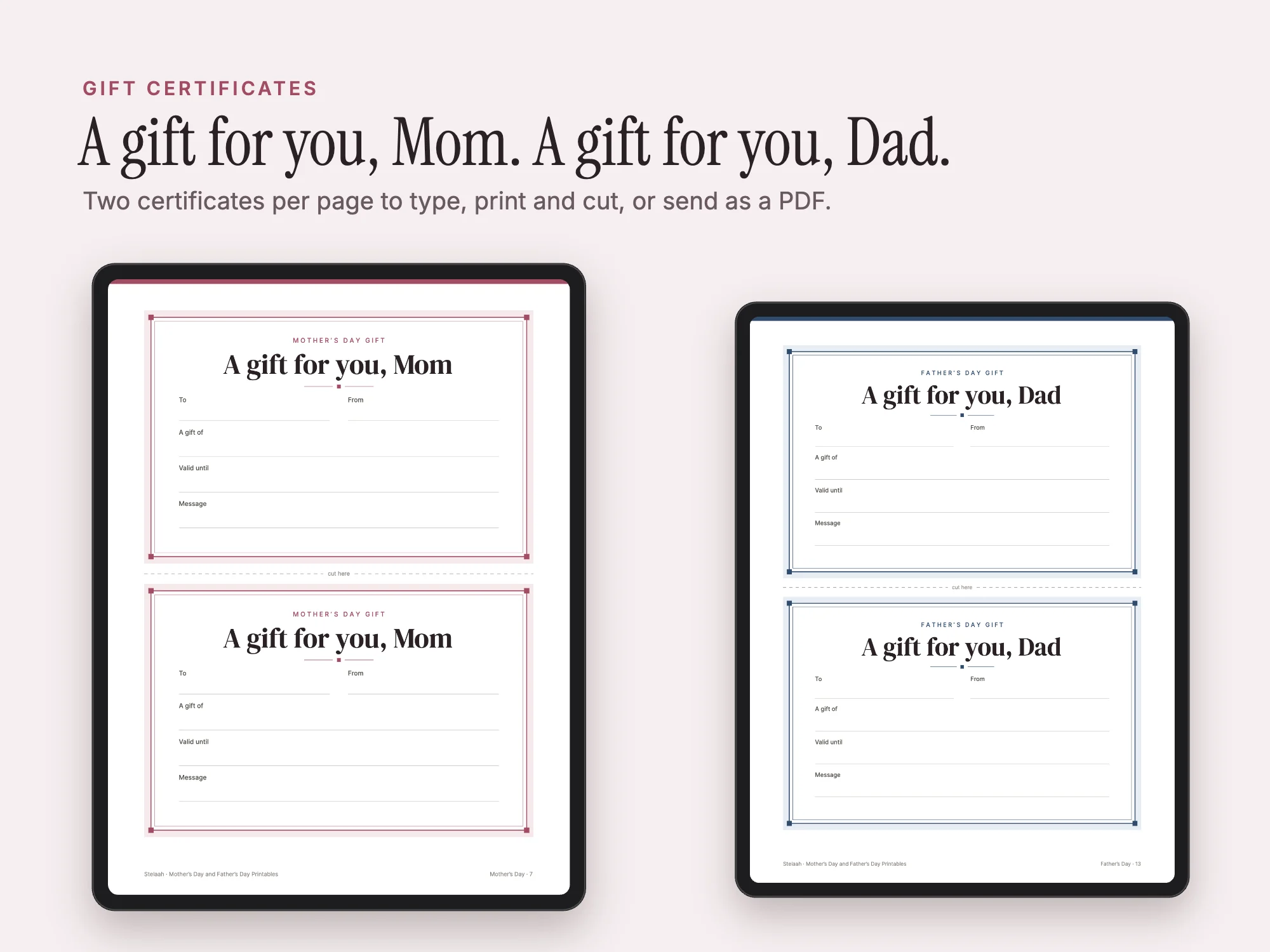 Mother's Day and Father's Day Printables: Gift certificates