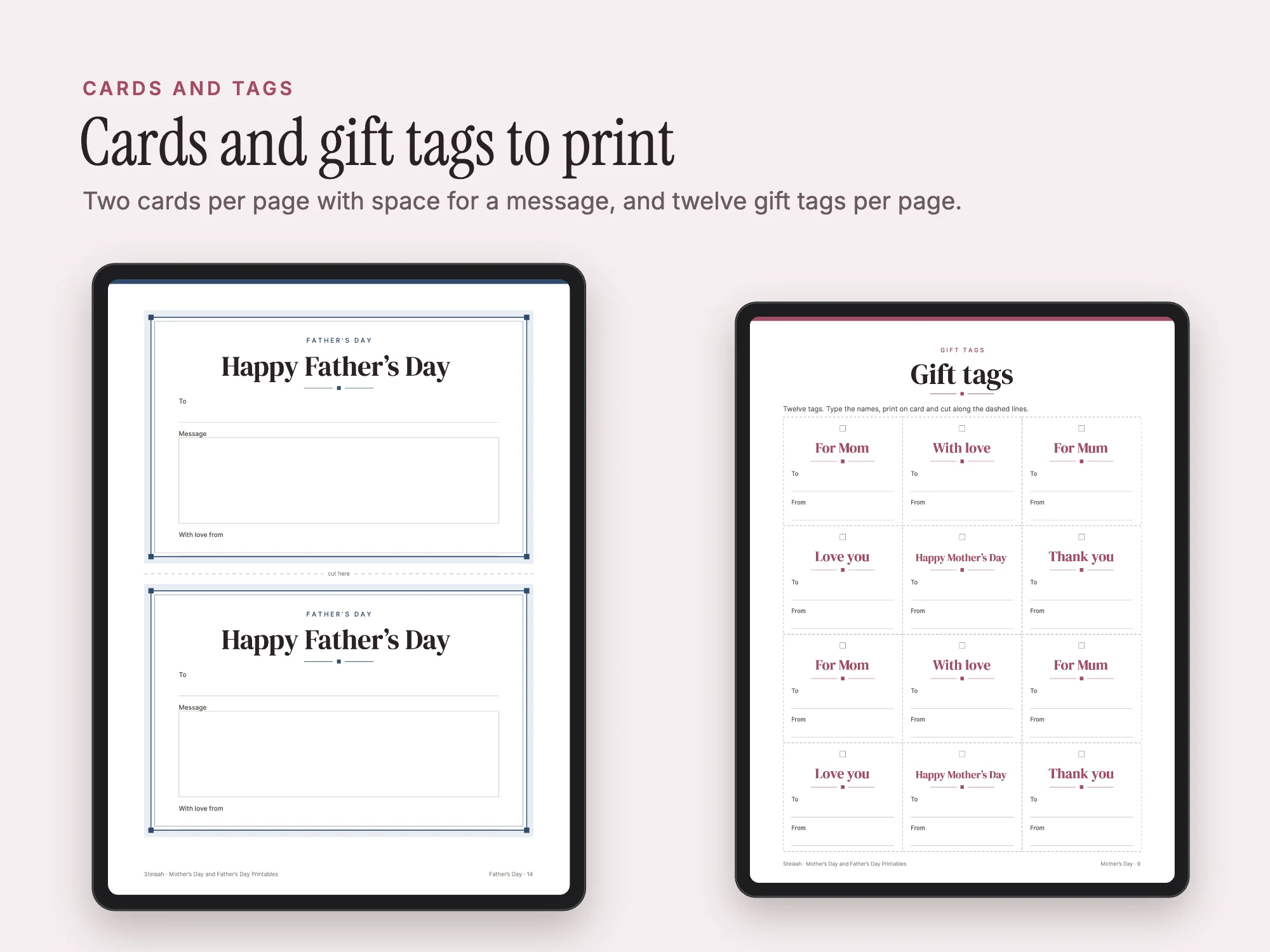 Mother's Day and Father's Day Printables: Cards and tags
