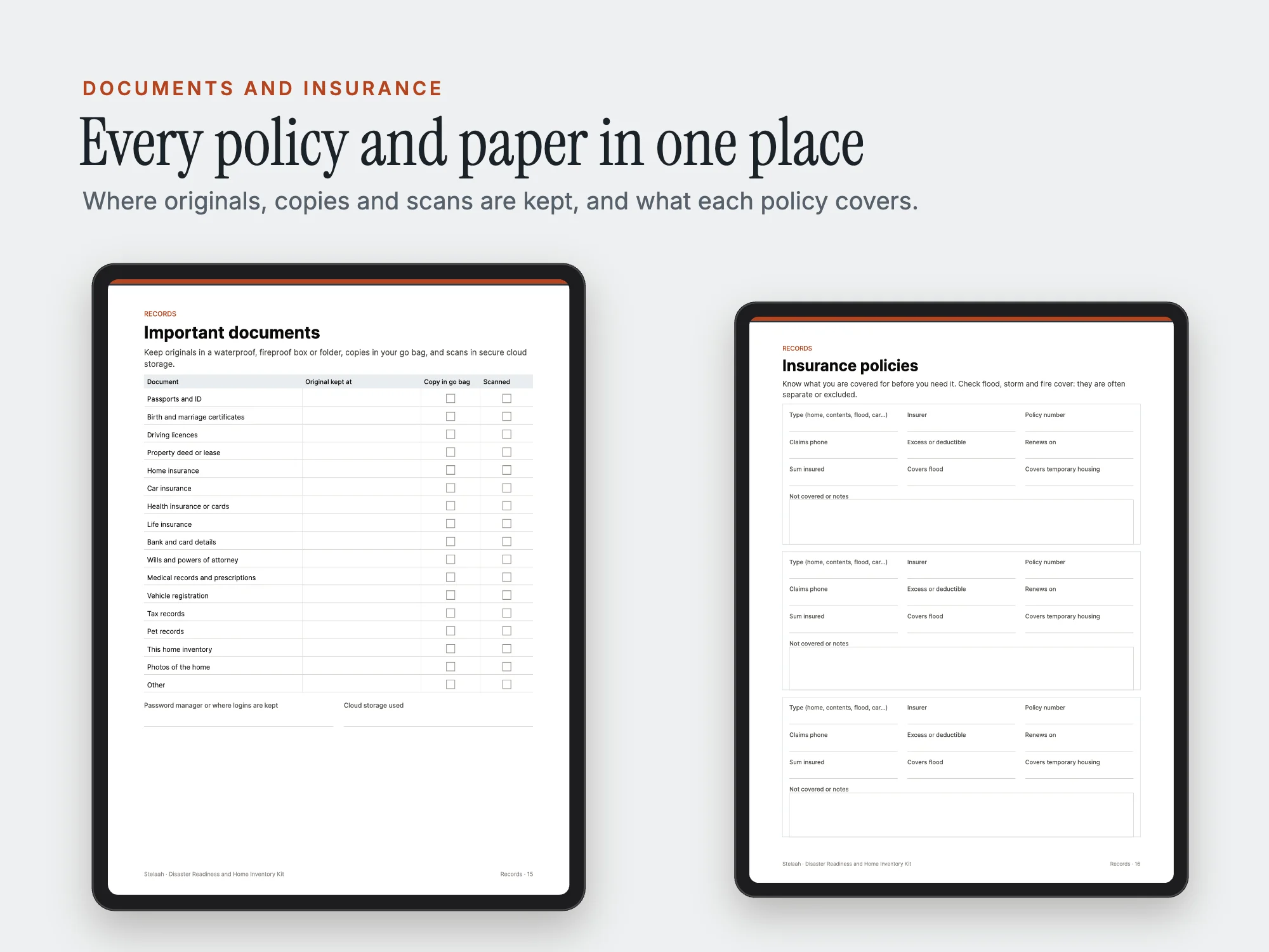 Disaster Readiness and Home Inventory Kit: Documents and insurance