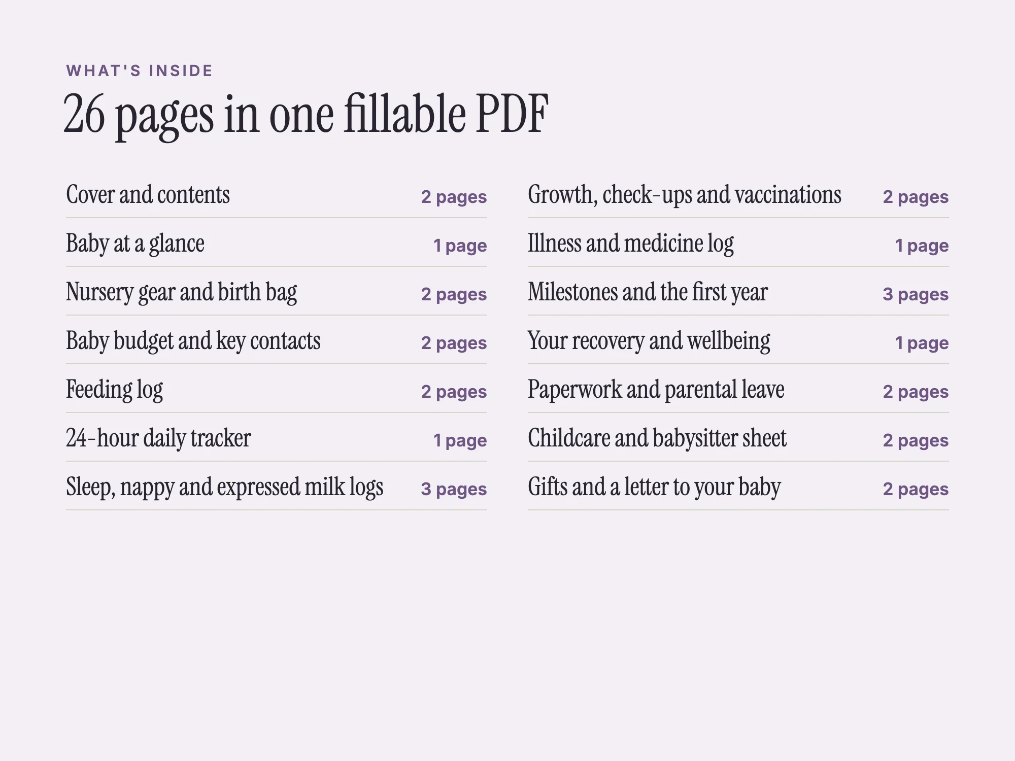 New Baby Planner: What's inside