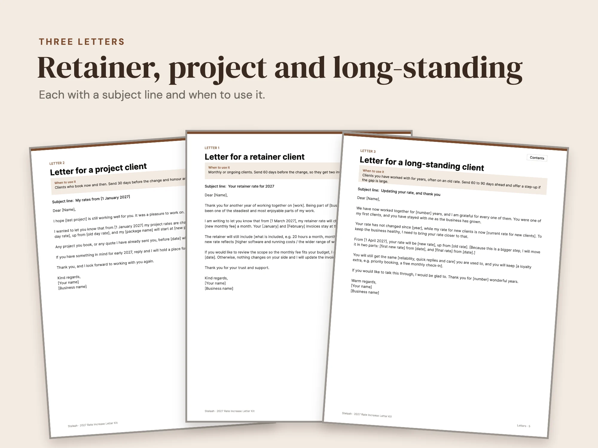 2027 Rate Increase Letter Kit: Three letters