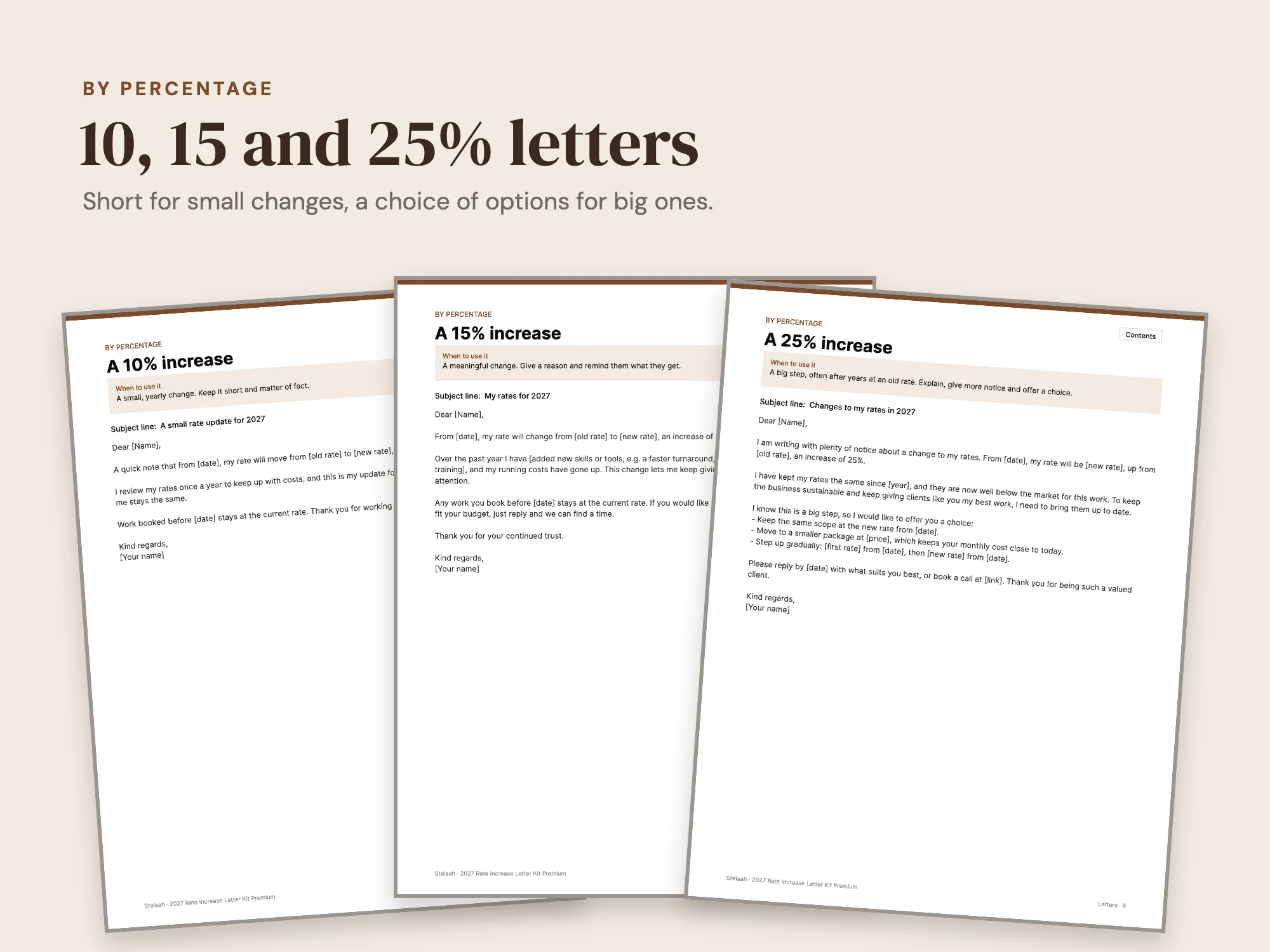 2027 Rate Increase Letter Kit Premium: By percentage