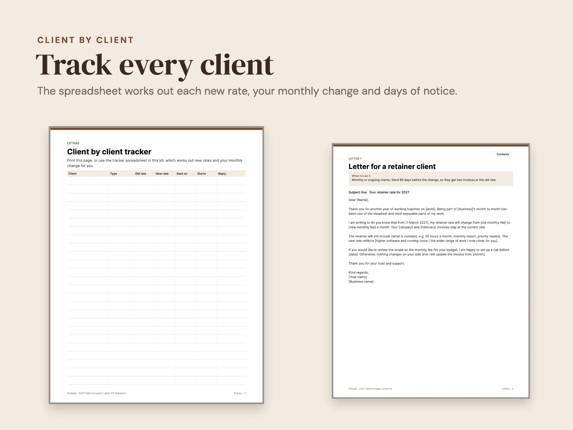 2027 Rate Increase Letter Kit Premium: Client by client