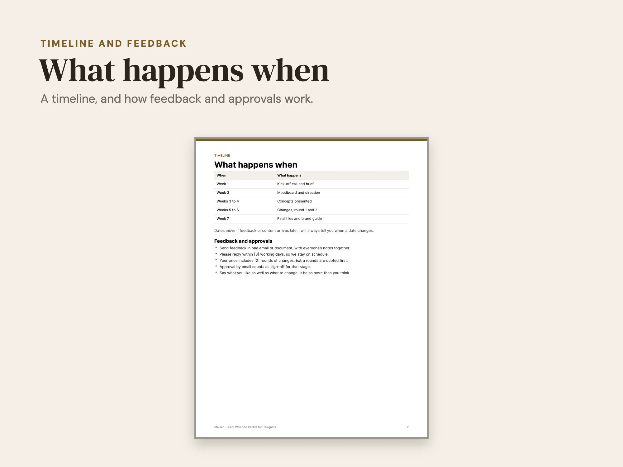 Client Welcome Packet: Timeline and feedback