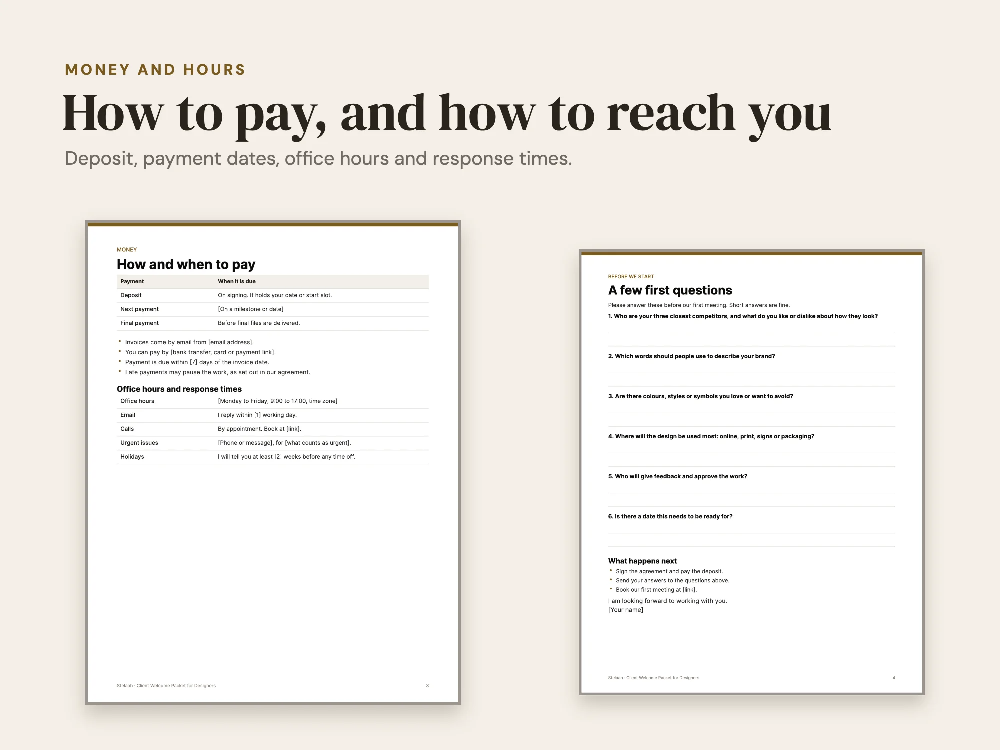 Client Welcome Packet: Money and hours