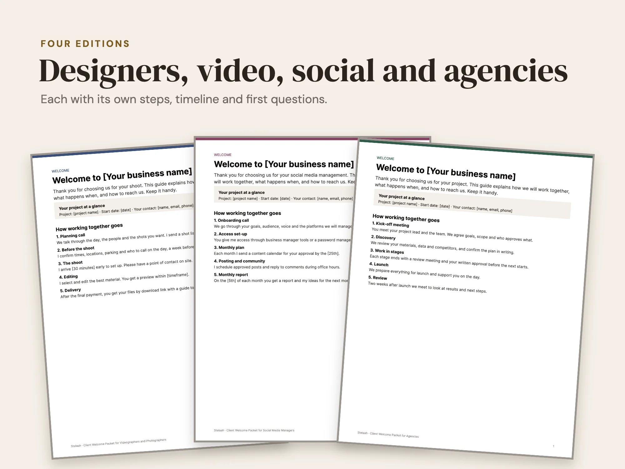 Client Welcome Packet: Four editions