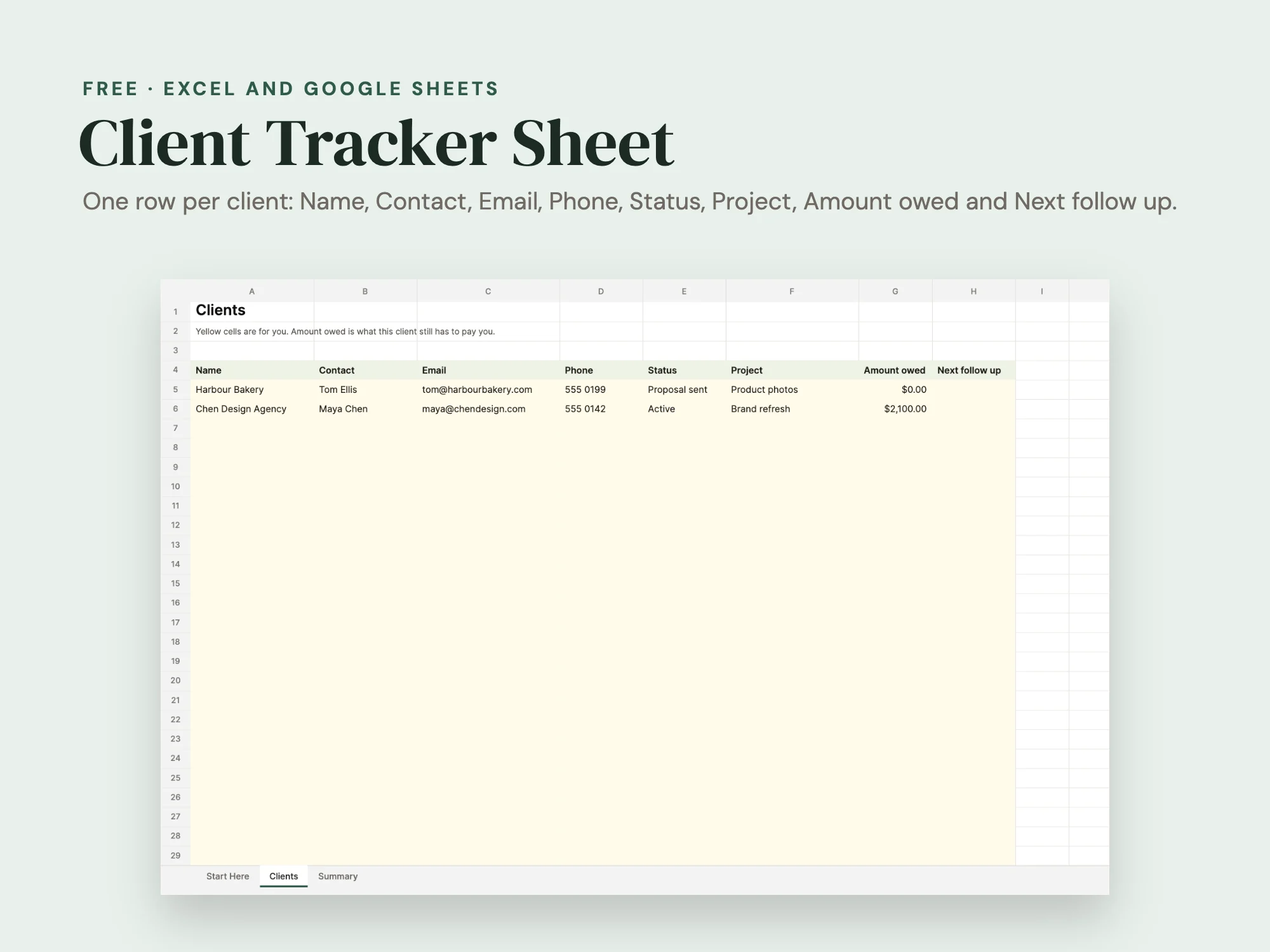 Cover of the Client Tracker Sheet